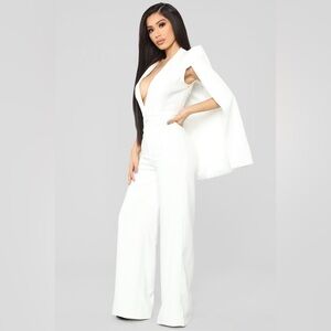 Fashion Nova Woman Of Many Talents Jumpsuit w/ cape - Ivory White medium
